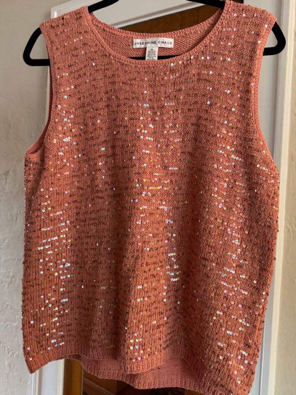 Vintage Josephine Chaus Sequin Knit Shell Top — Dusty Rose/Mauve — XL